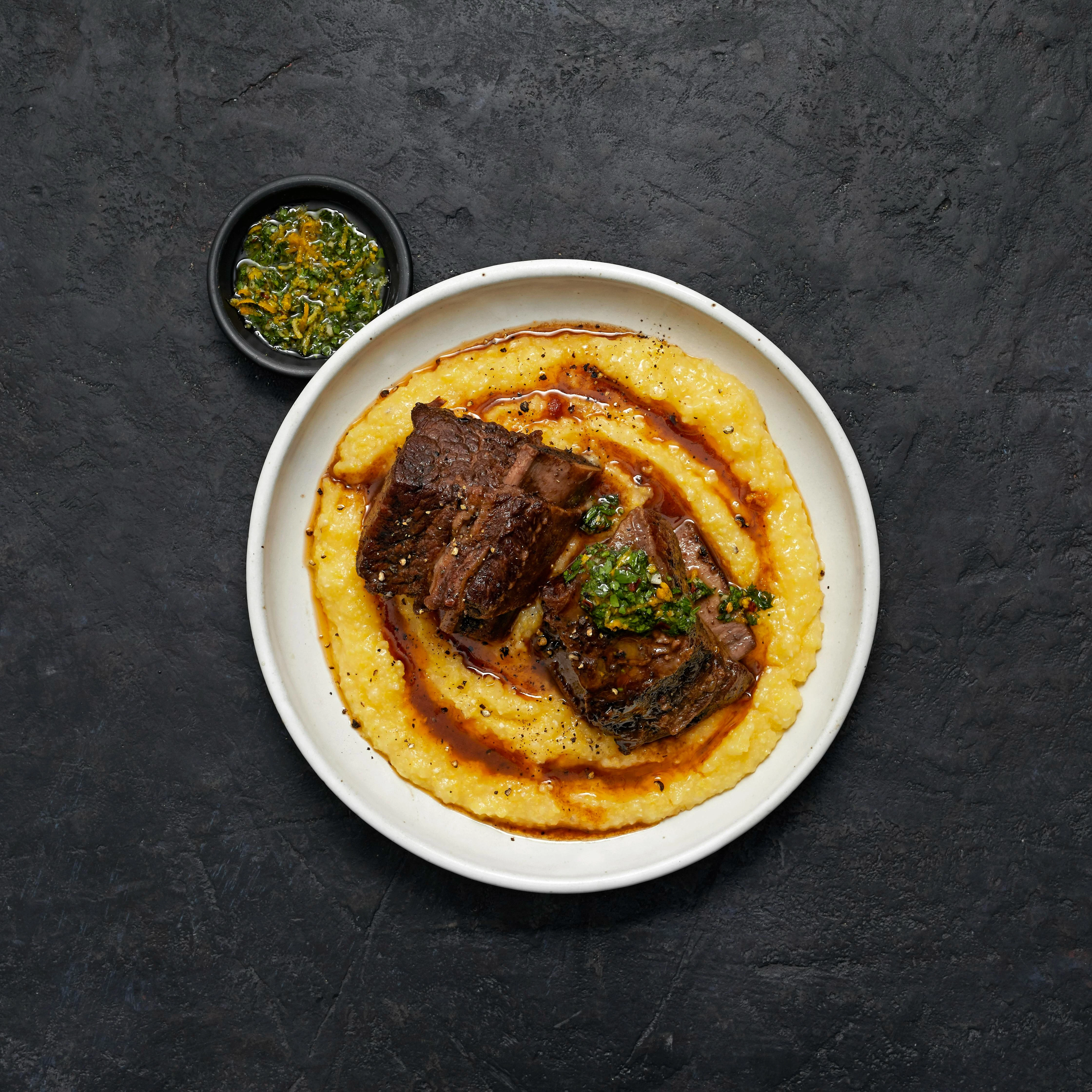 1412 WF PLATED short ribs polenta Beef