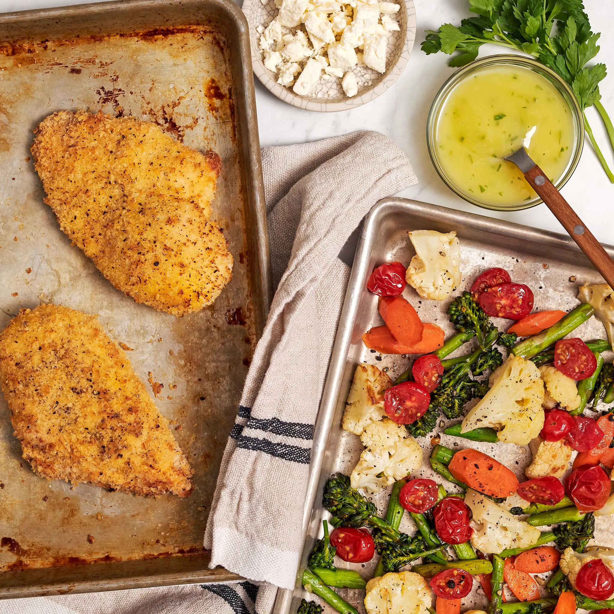 Sheet Pan Lemon Chicken Filets Greek Vegetables 004