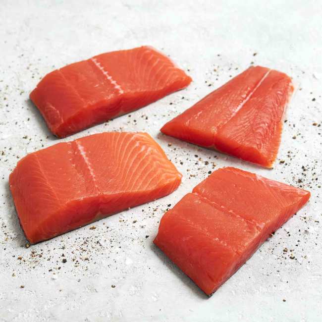 6138 WF Raw Skin-on Keta Salmon Portions Seafood