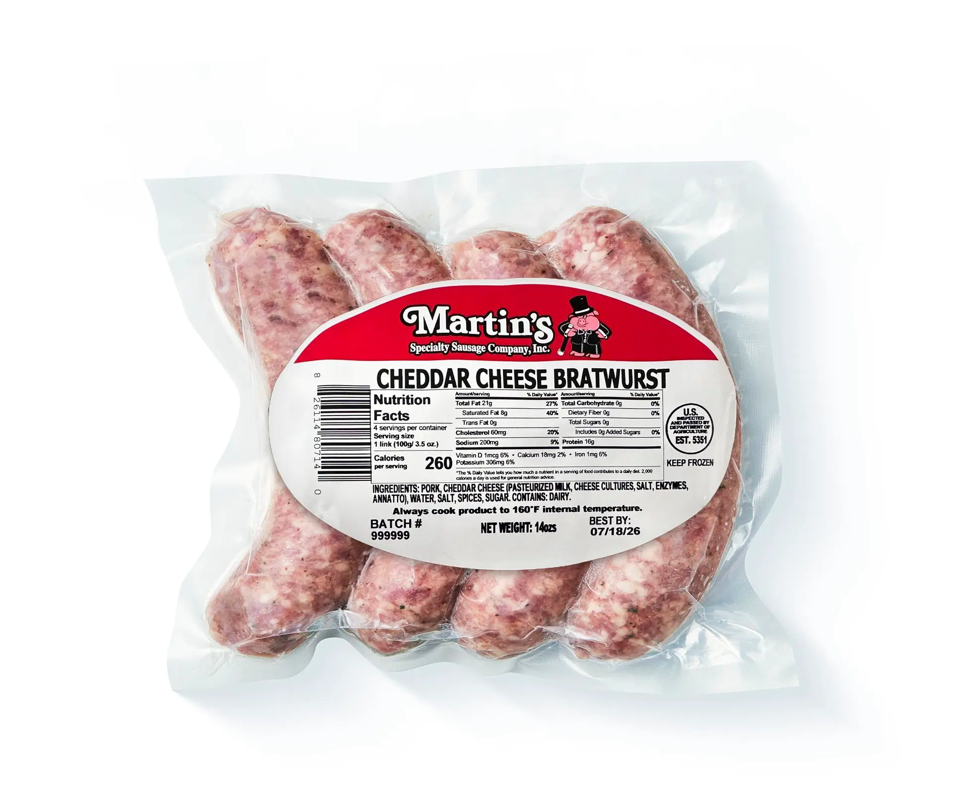 3837 Martins Cheddar Cheese Bratwurst