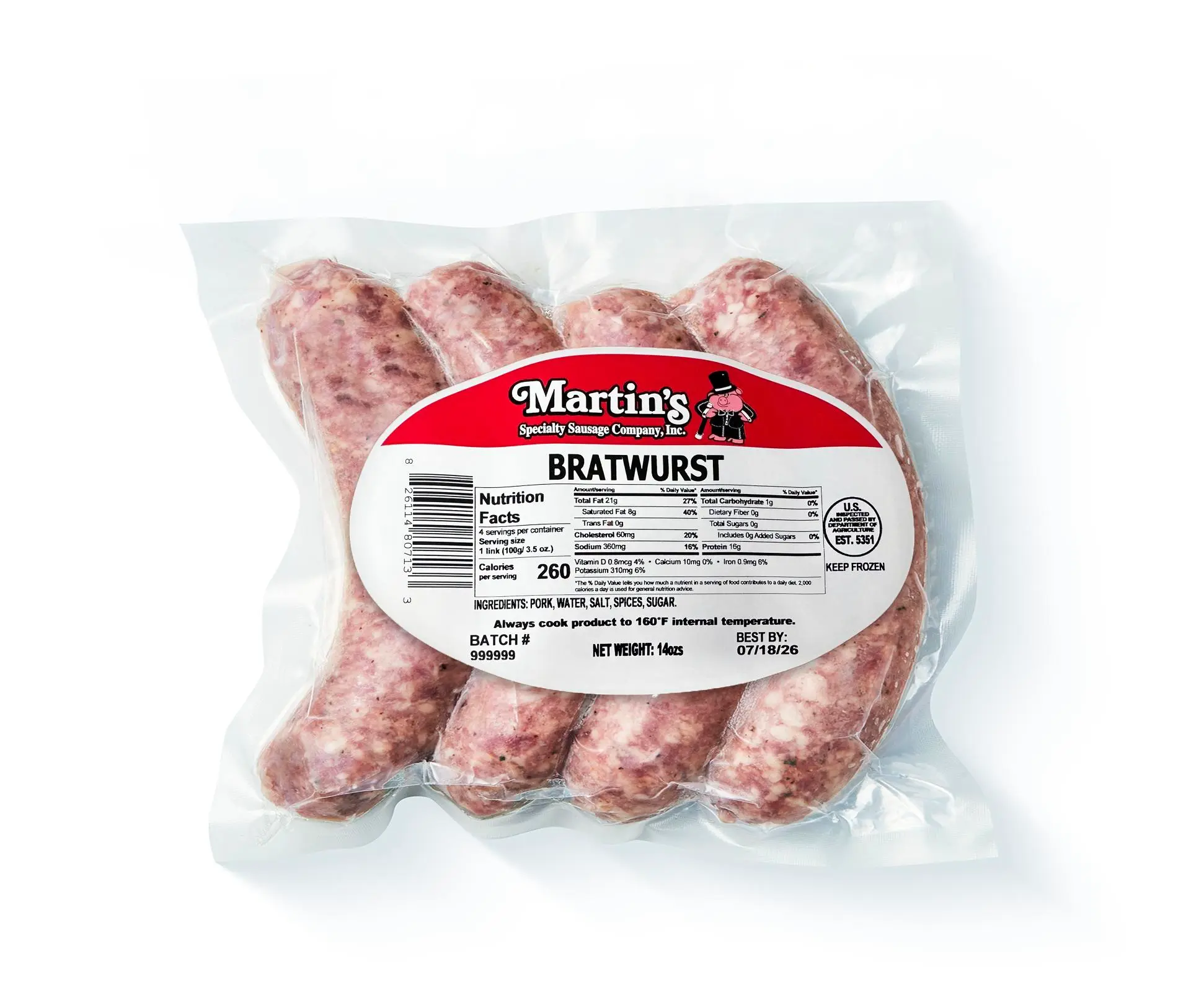 3836 PACKAGED Martins Bratwurst