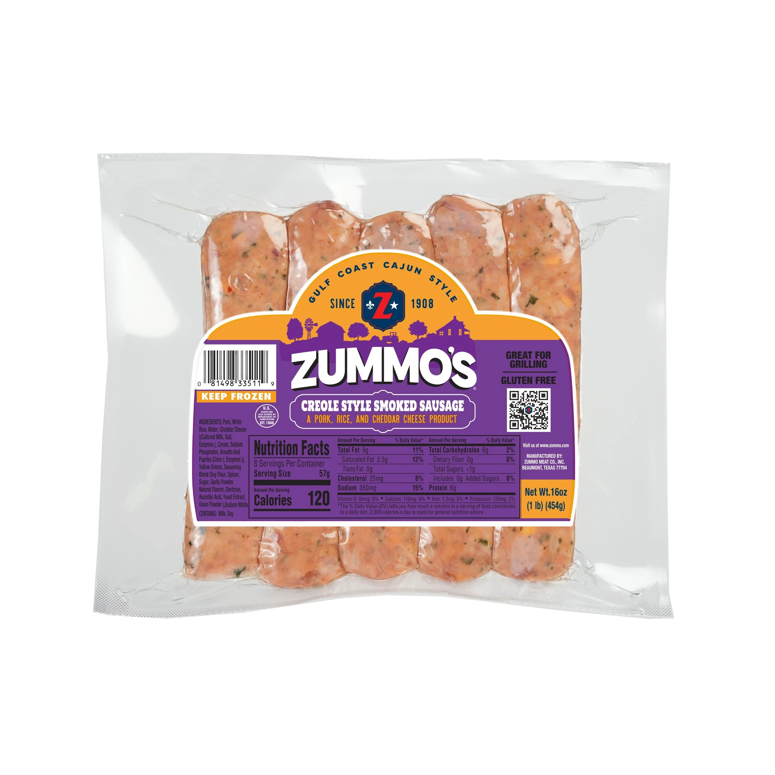 3846 Packaging Creole Style Smoked Sausage Links 16oz - Zummo's