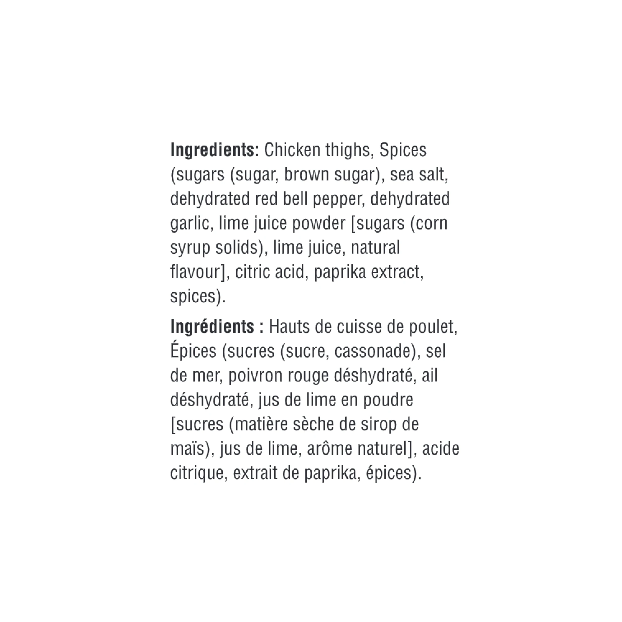 WFC 7018 7087 Chicken Thighs PeriPeri Ingredients