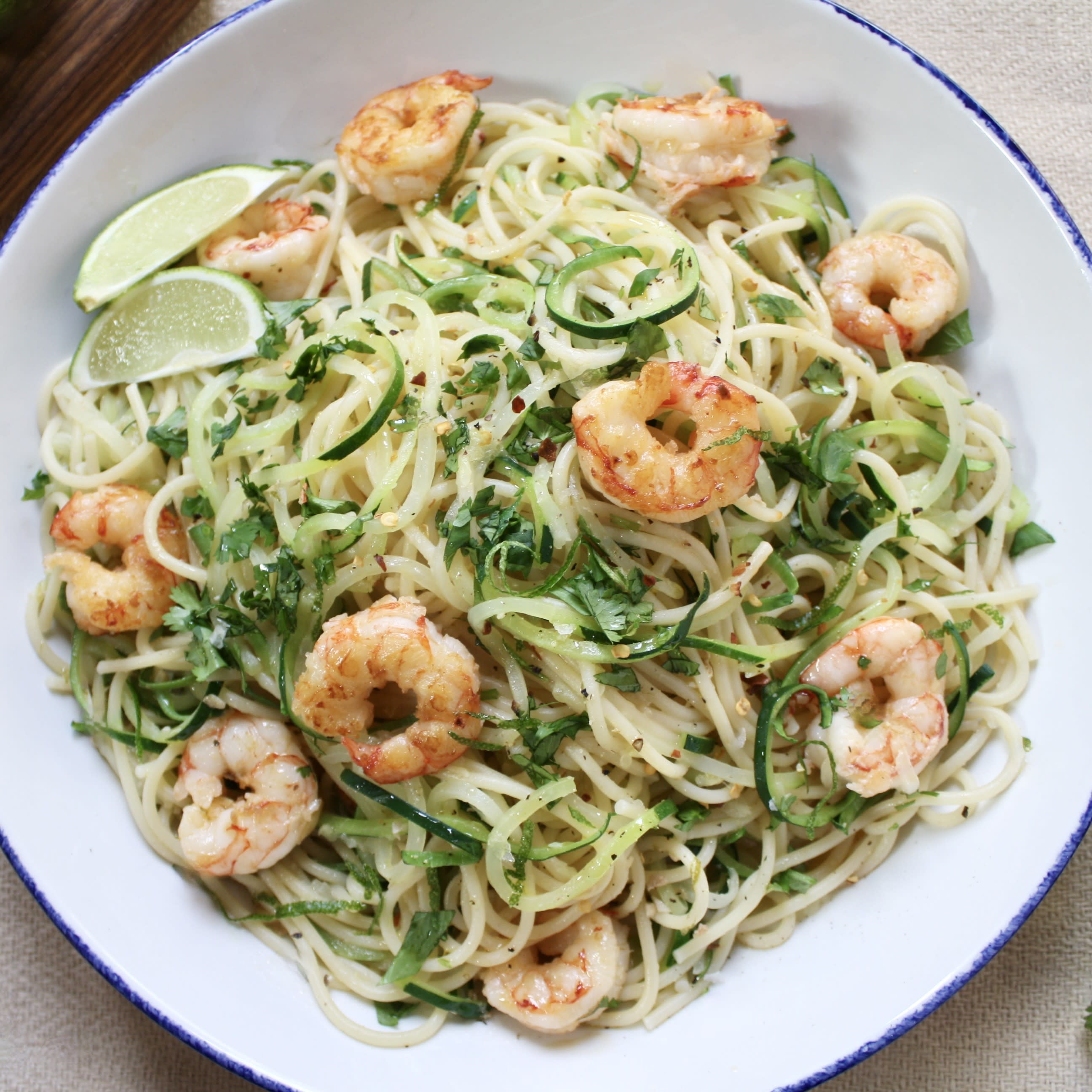 Lime Cilantro Shrimp Scampi with Spaghetti & Zucchini Noodles