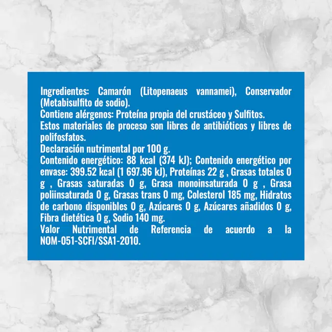 81986 CAMARON CRUDO CON PIEL 21 25 Info nutrimental