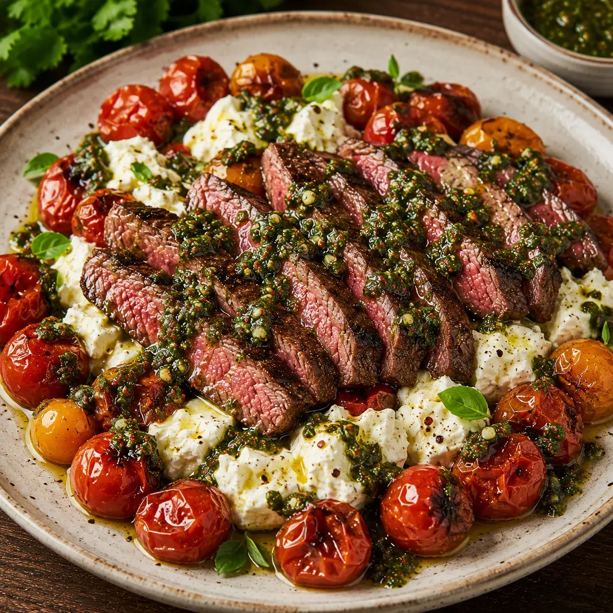Chimichurri Ribeye Filet with Blistered Tomatoes & Burrata