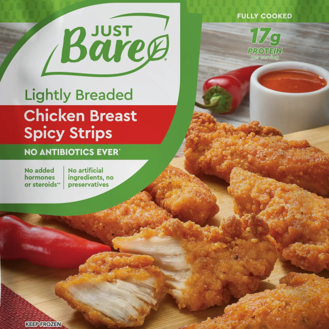 4490 WF PACKAGED Lightly Breaded Chicken Spicy Breast Strip - Just Bare Poultry