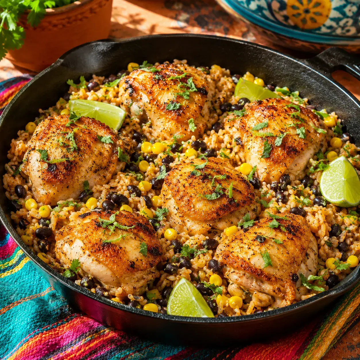 One-Pan Citrus Chicken Thighs with Rice & Black Beans
