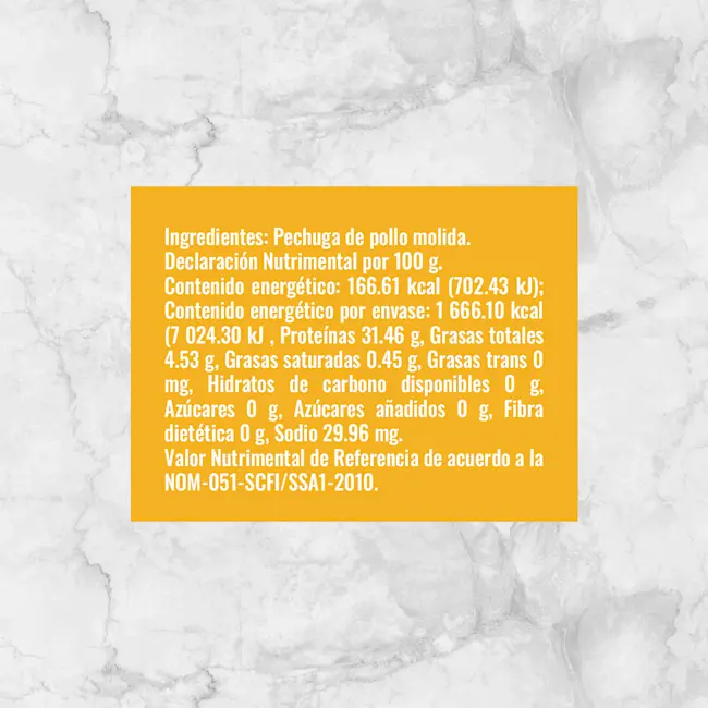 82010 Carne molida de pollo IQF Info Nutrimental