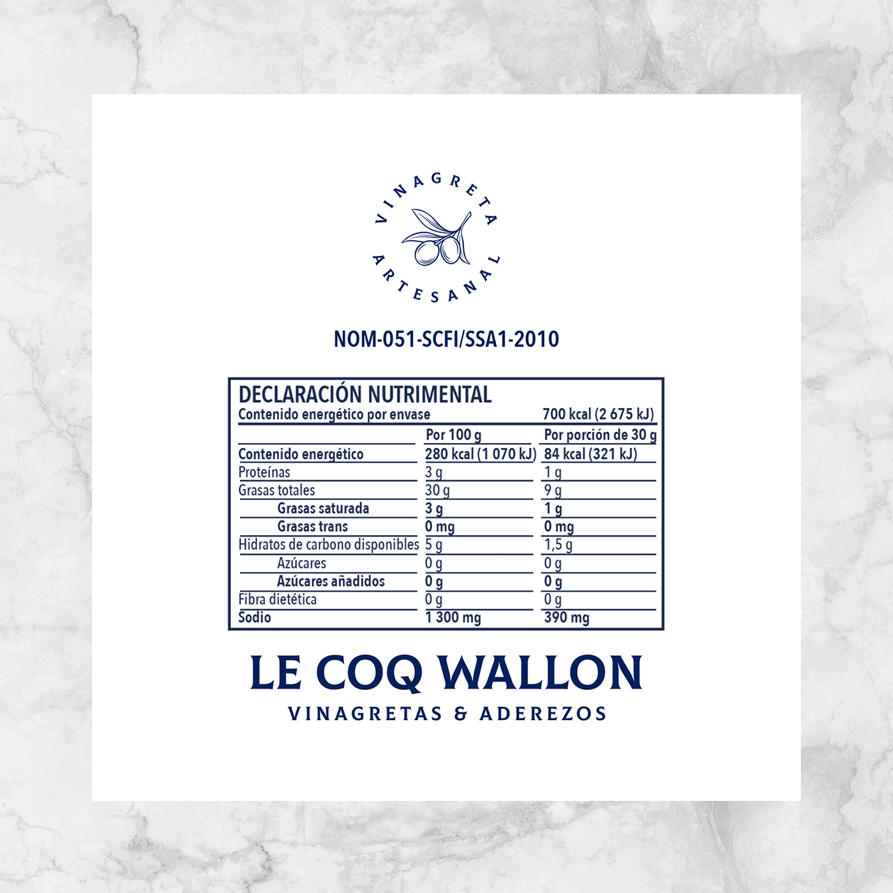 82185 VINAGRETA A LA MOSTAZA 250 ML Info Nutrimental