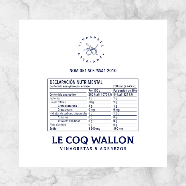 82185 VINAGRETA A LA MOSTAZA 250 ML Info Nutrimental