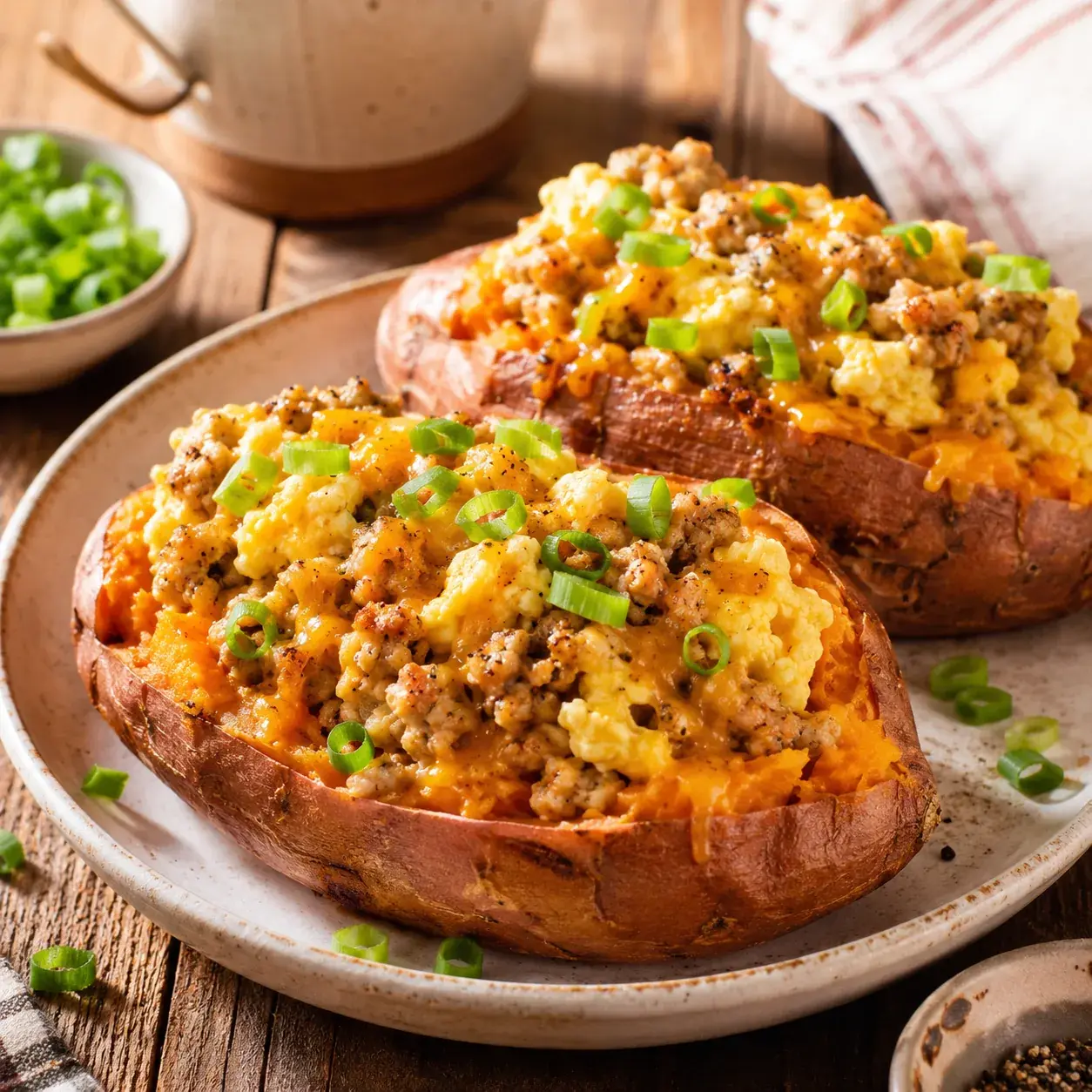 Chicken Breakfast Patty Stuffed Sweet Potatoes
