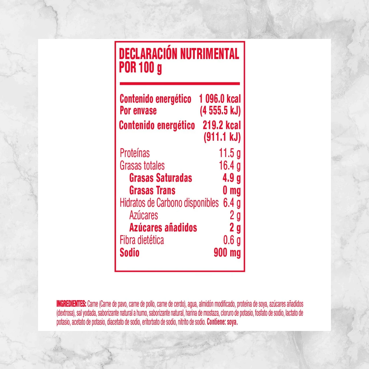 82444 SALCHICHA VIENA OSCAR MAYER 500G Info Nutrimental