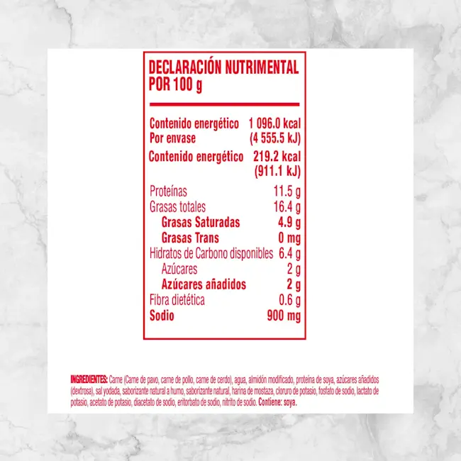82444 SALCHICHA VIENA OSCAR MAYER 500G Info Nutrimental