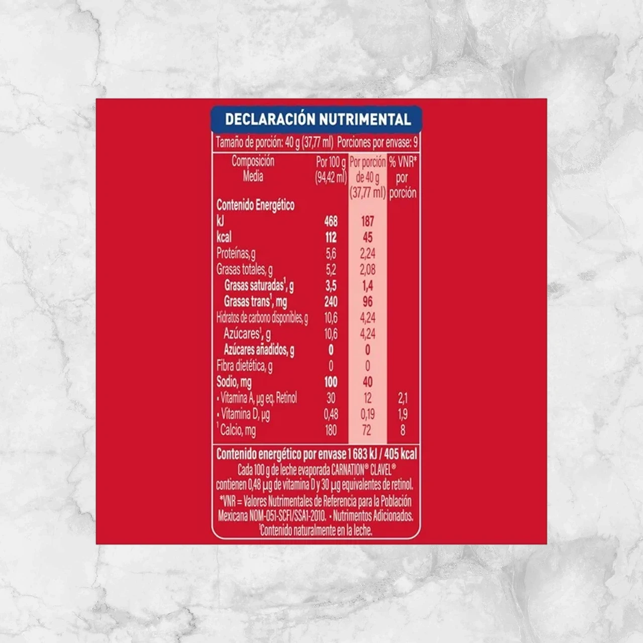 82207 LECHE EVAPORADA CARNETION CLAVEL 360 G Info Nutrimental