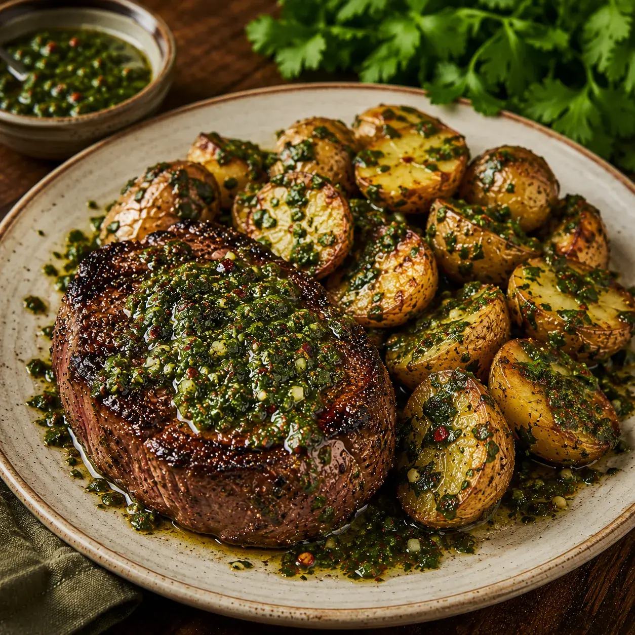 Chimichurri Ribeye Filet with Chimichurri Roasted Potatoes