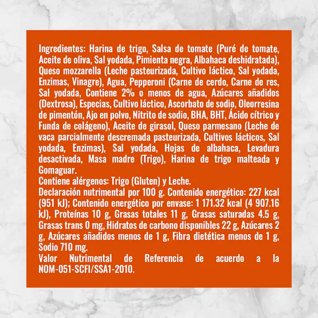 82048 PIZZA DE PEPPERONI DI FARA 516g Info Nutrimental