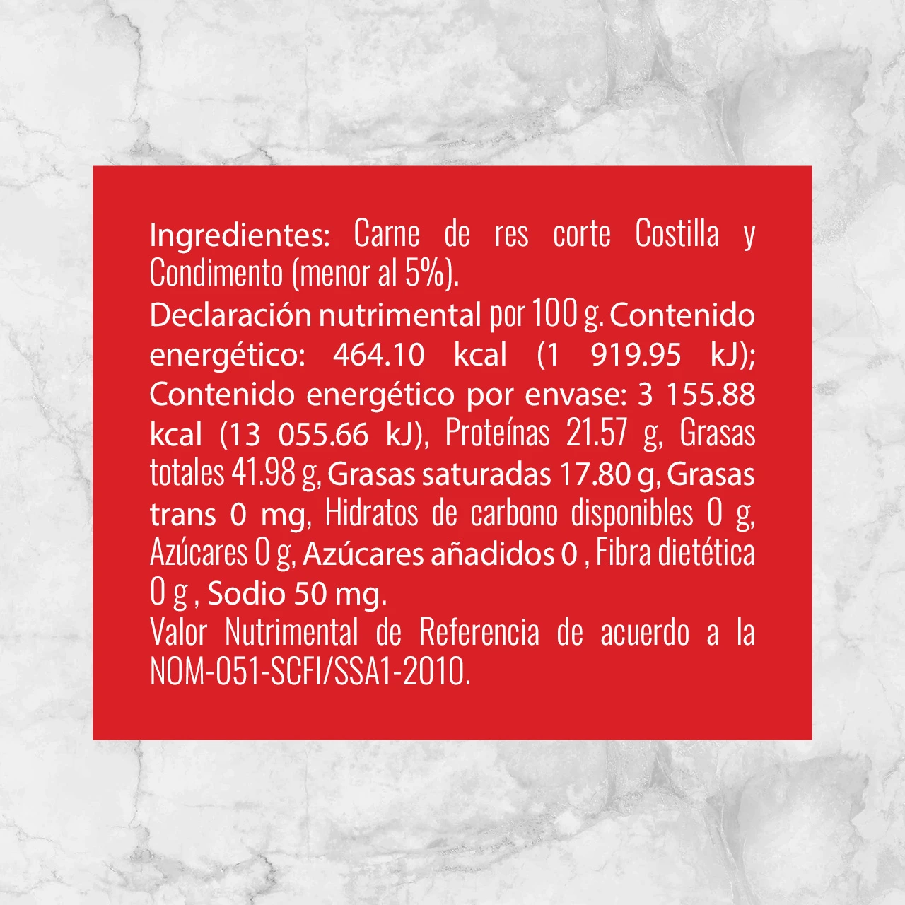 80151 HAMBURGUESA DE COSTILLA MM 680g Info Nutrimental