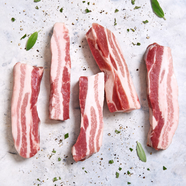 3417 WF Raw Berkshire Skinless Pork Belly Strips Pork