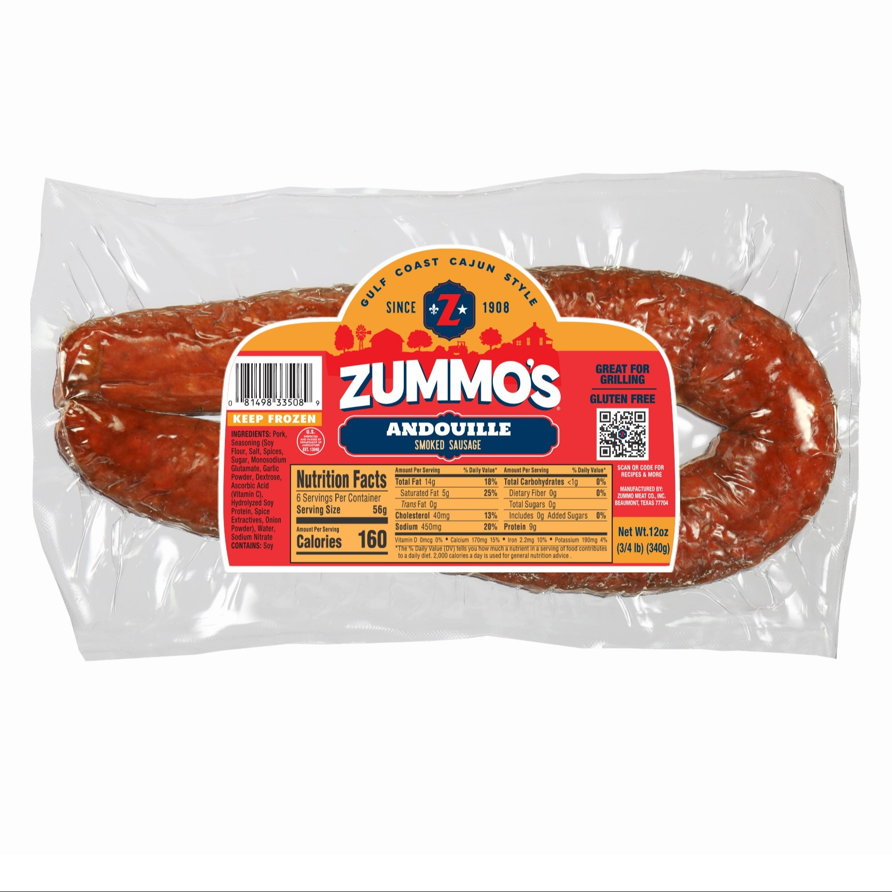 Andouille Pork Sausage Rope 12oz Zummo's | Wild Fork Foods