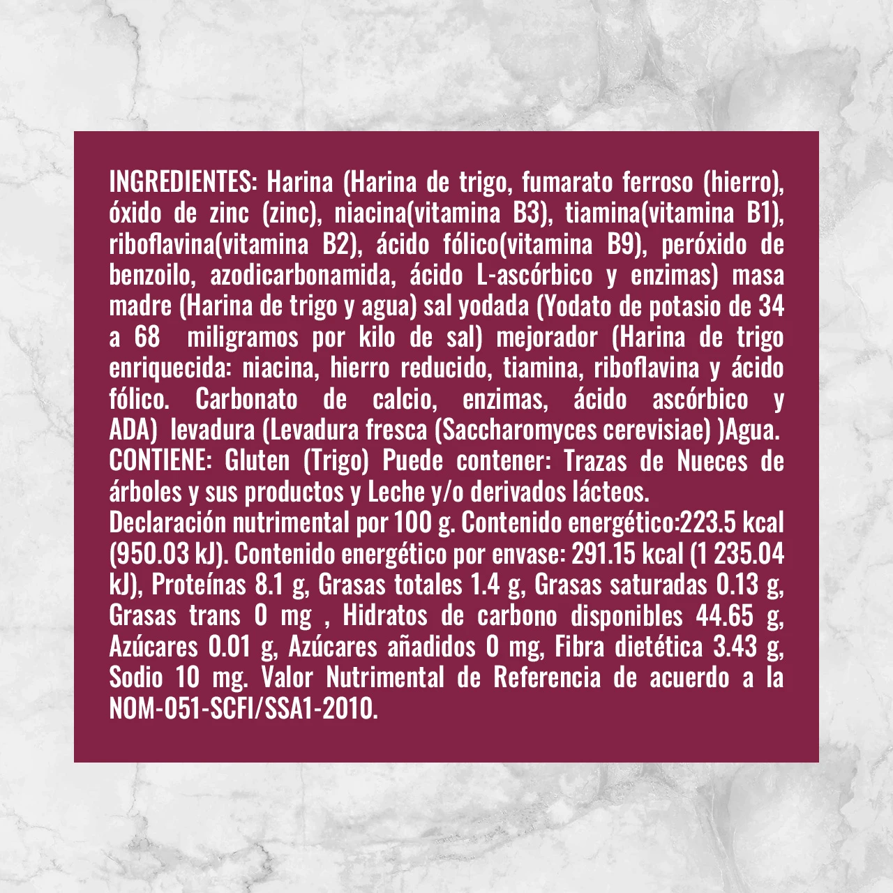 82280 BAGUETTE NATURAL WF 130g Info NutrimentalPB