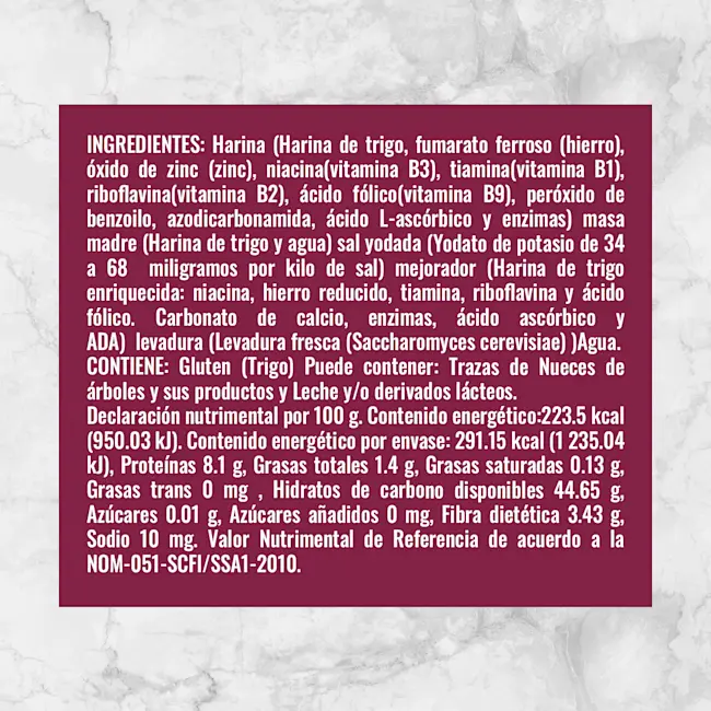 82280 BAGUETTE NATURAL WF 130g Info NutrimentalPB