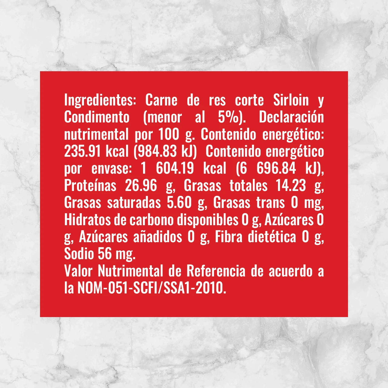 80160 HAMBURGUESAS DE SIRLOIN Info Nutrimental