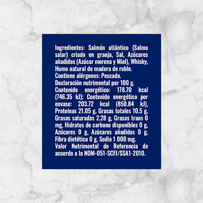 81887 SALMÓN AHUMADO SABOR WISKY Y MIEL WF 114G Info Nutrimental