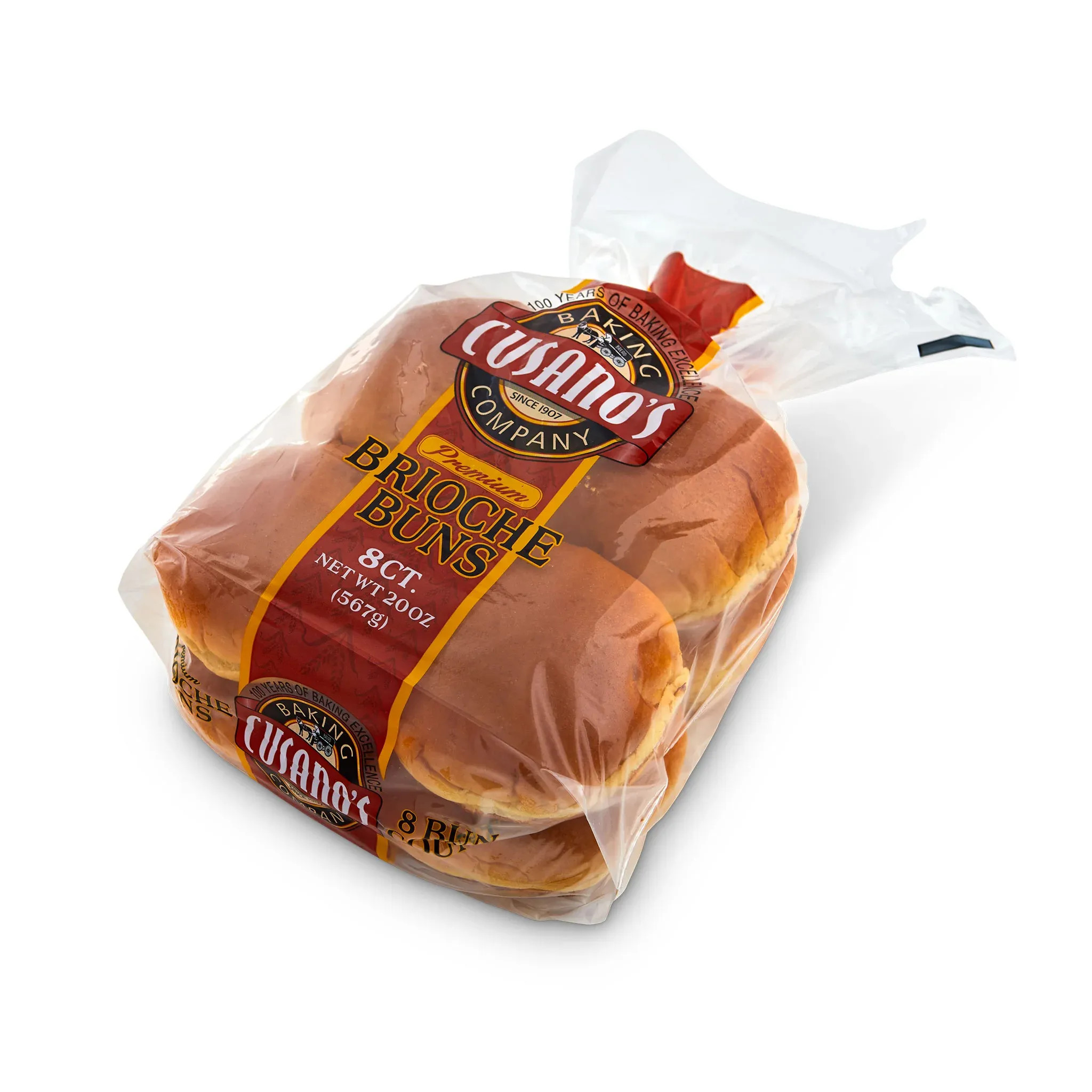 7270 Wf packaged Brioche Hamburger Buns - Cusanos Breads, Appetizers & Desserts