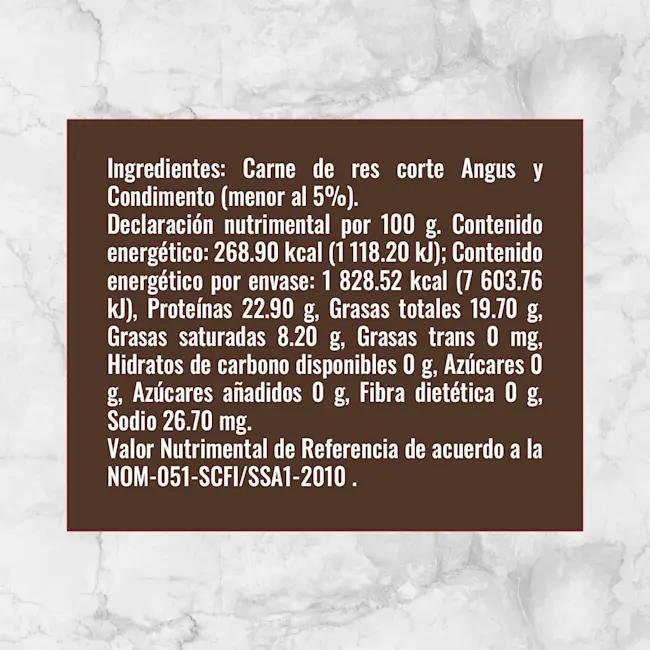 80148 HAMBURGUESA ANGUS MM 680g Info Nutrimental