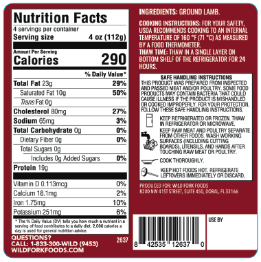 2680 PACKAGE back-  Lamb Burgers