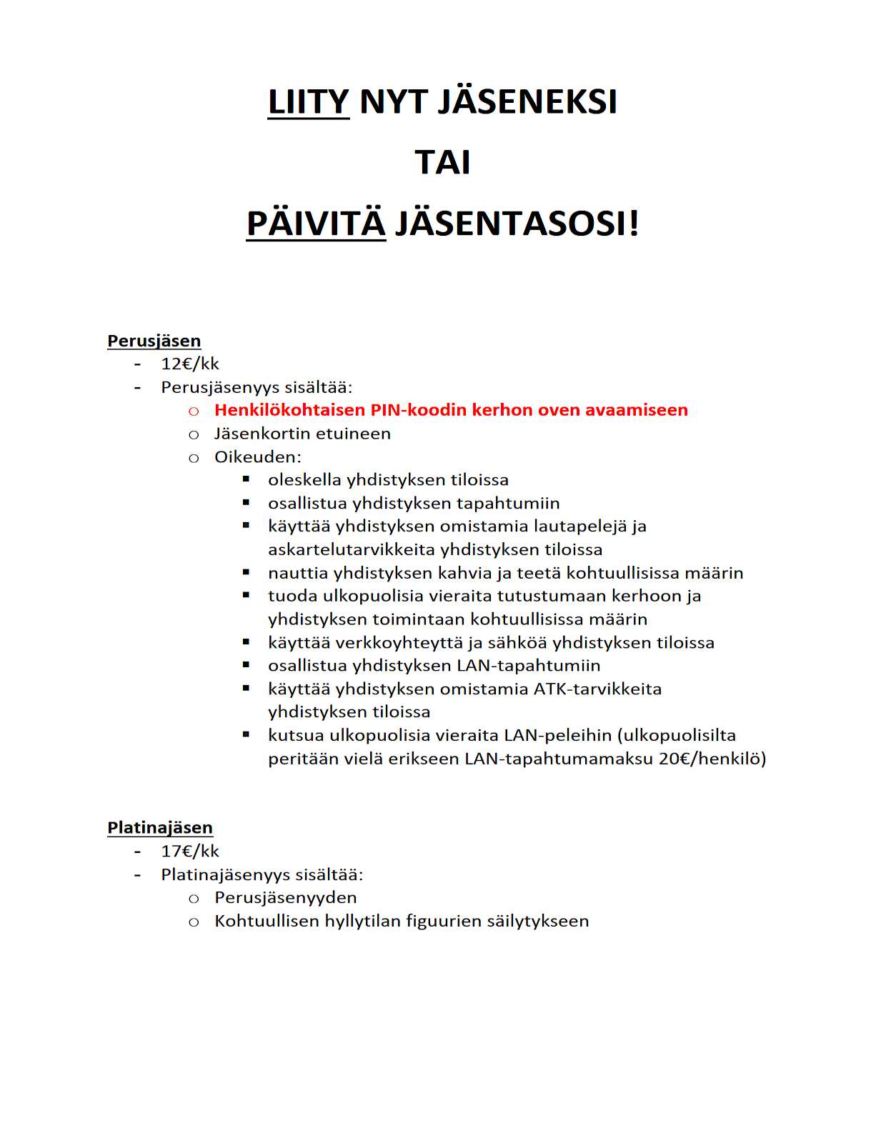 Jäsenedut ja -tasot