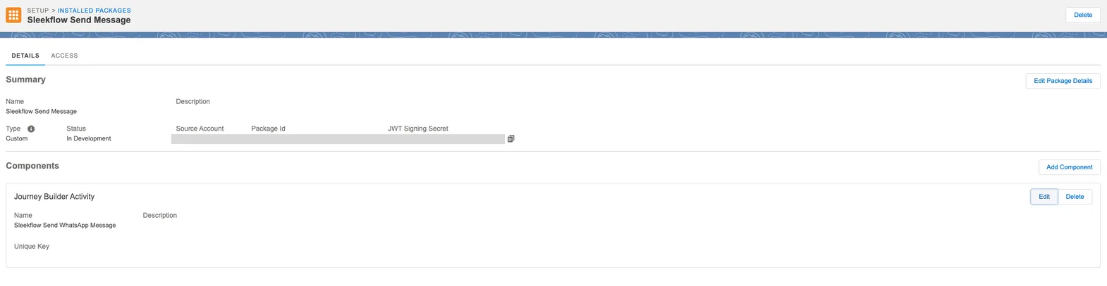 Succesfully added SleekFlow Package on Salesforce Marketing Cloud Journey Builder