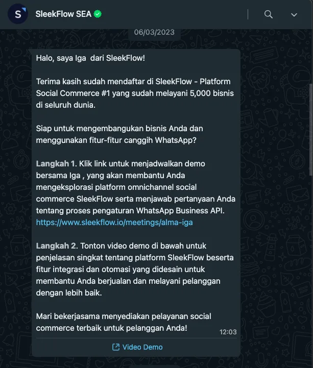 Contoh Greeting Message WhatsApp Automation
