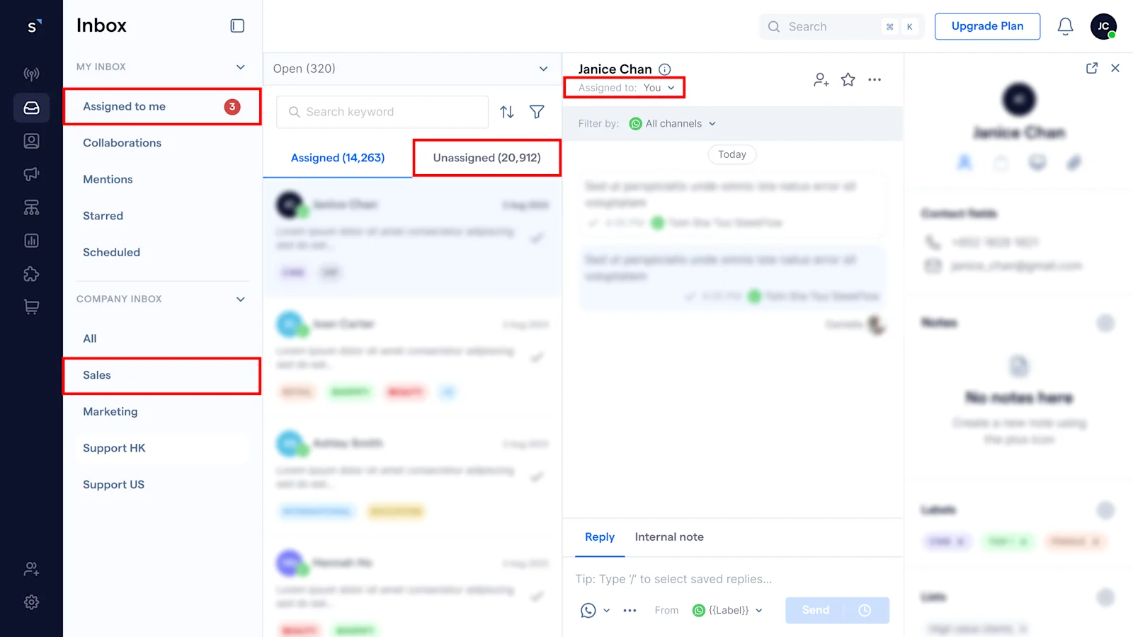 WhatsApp chat routing - check unassigned leads in inbox
