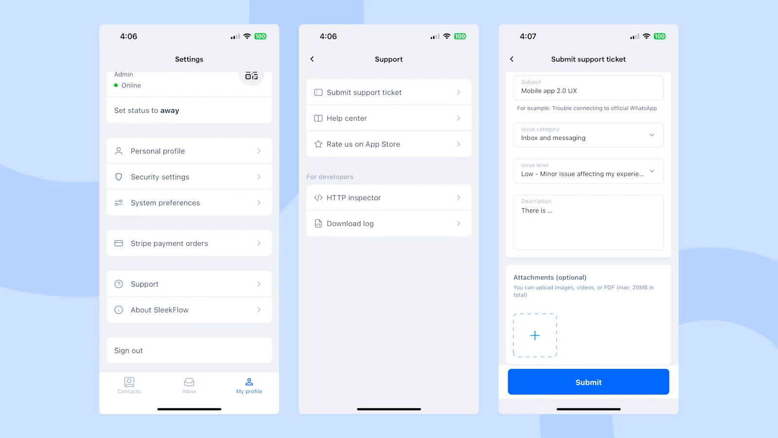 How to submit support ticket in SleekFlow mobile app 2.0