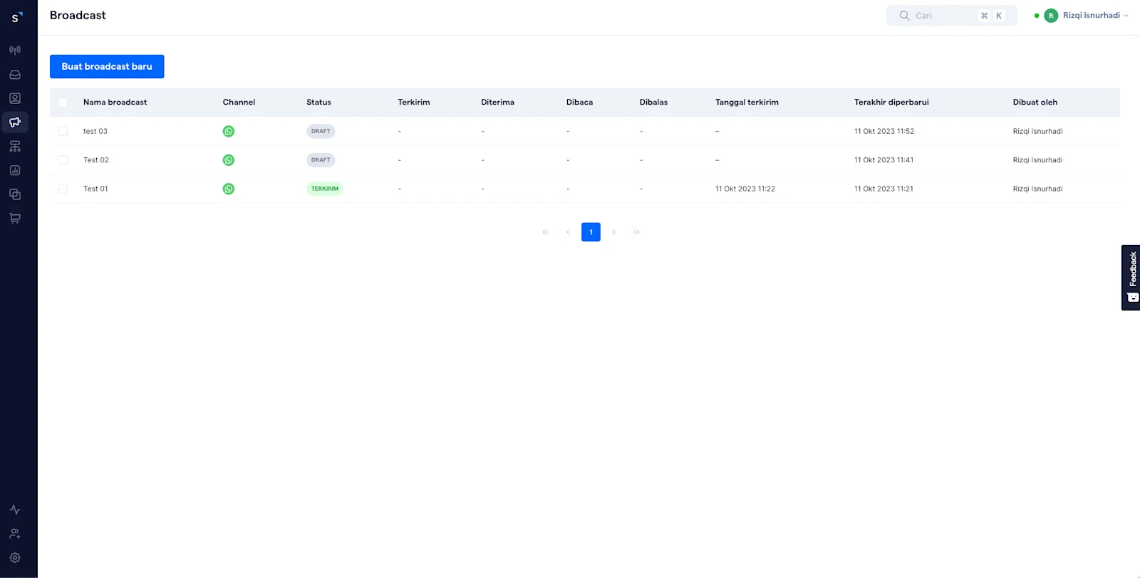 Menu Broadcast SleekFlow