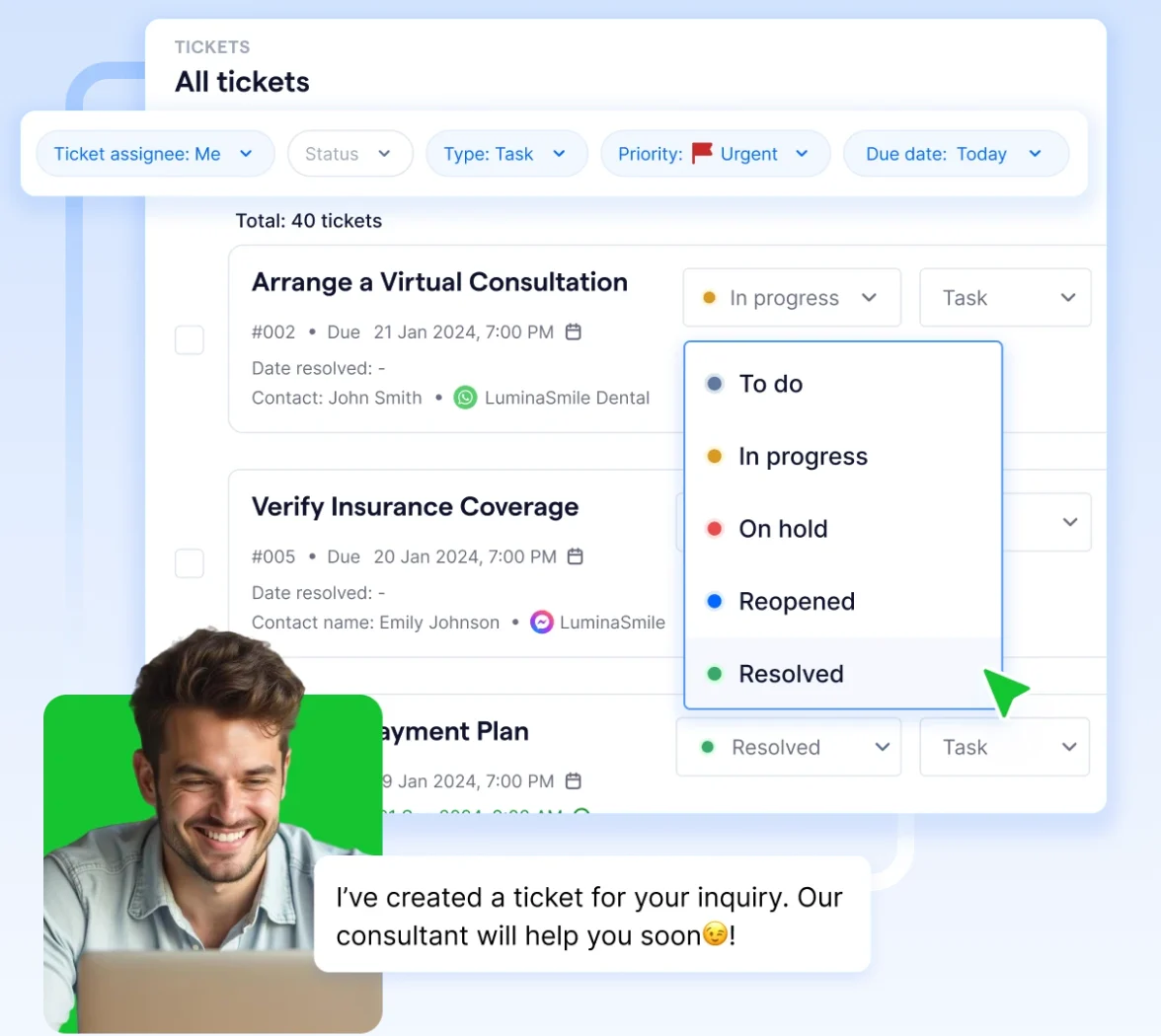 Ilustrasi customer support menggunakan ticketing dari SleekFlow