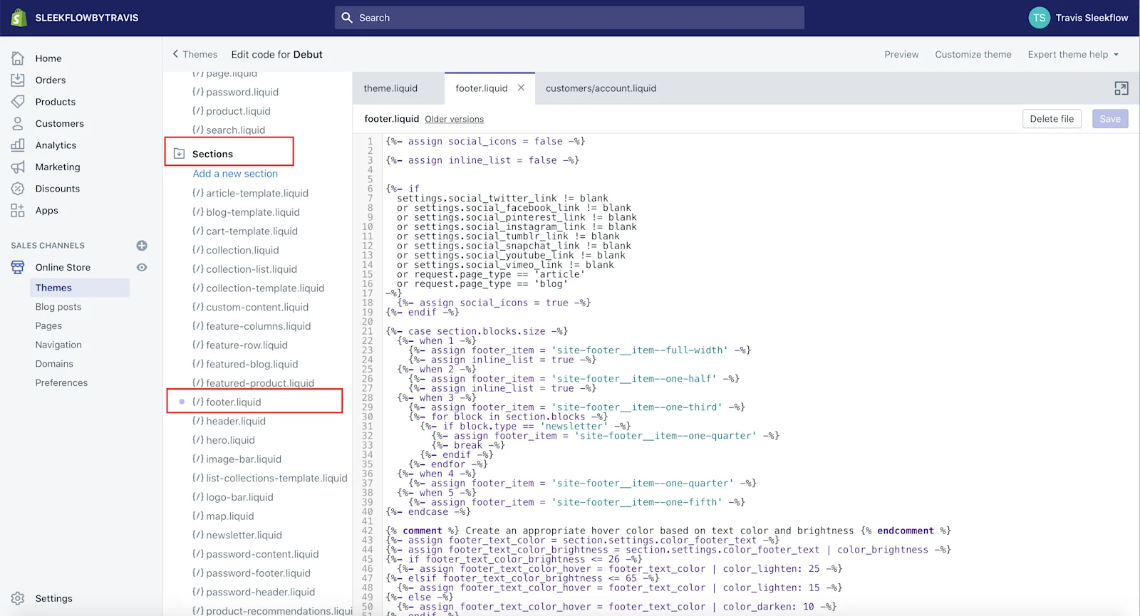 pasang live chat shopify footer liquid