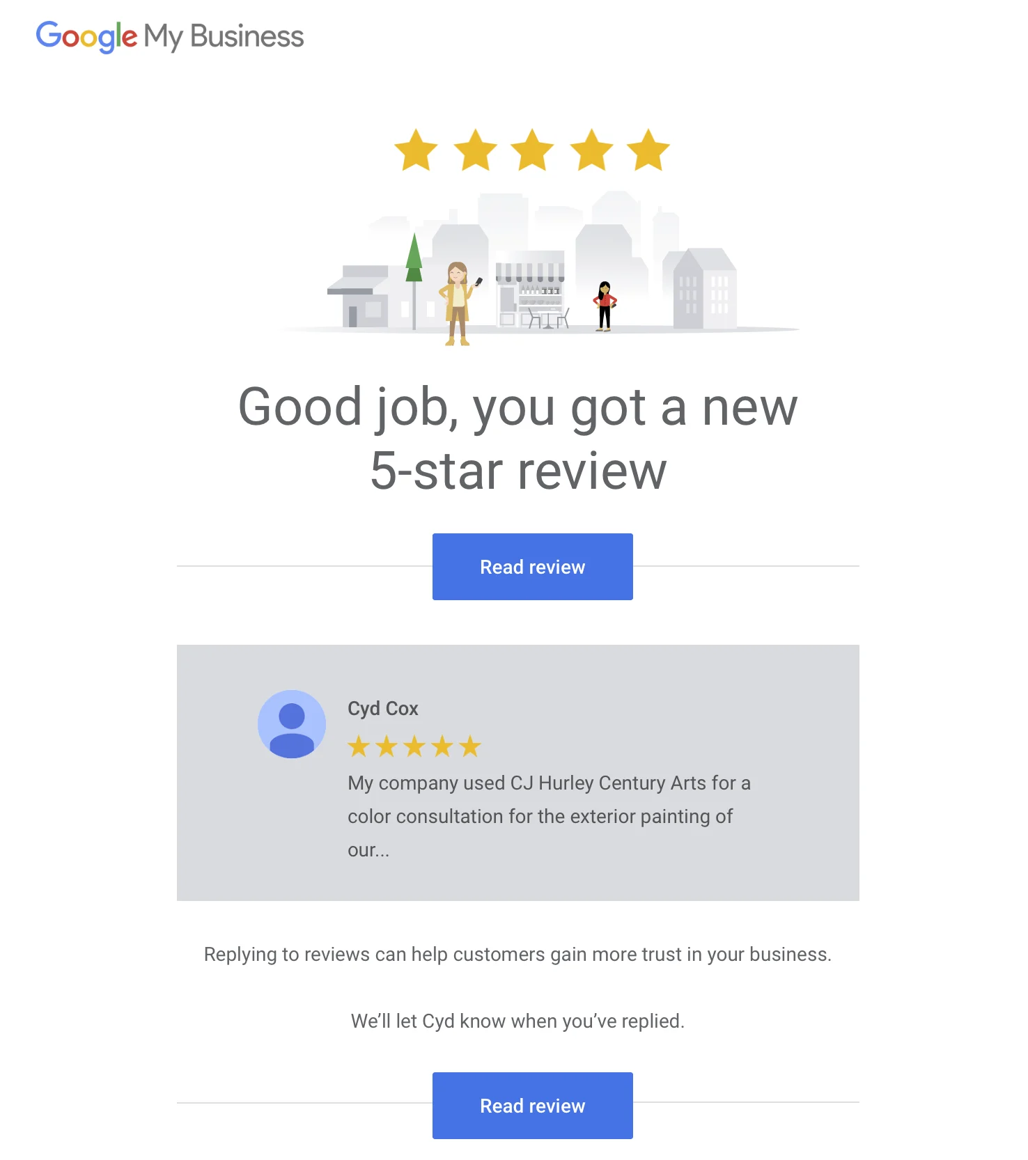 5 star review on Google notification