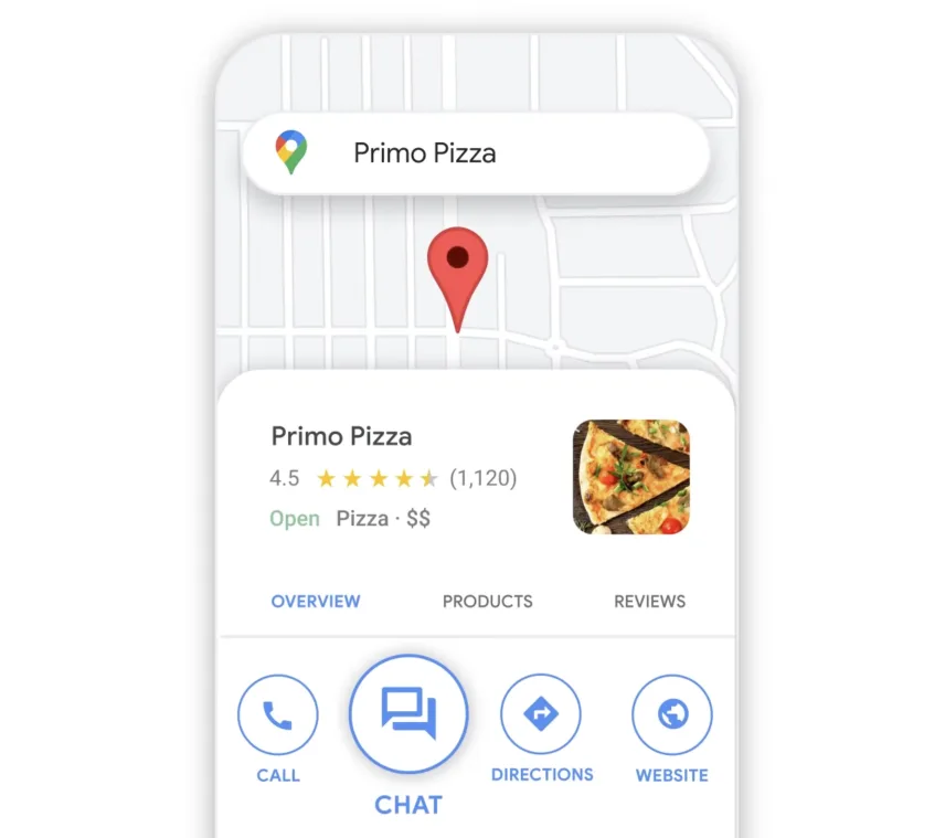   Pizza's Google Business chat for customer communication