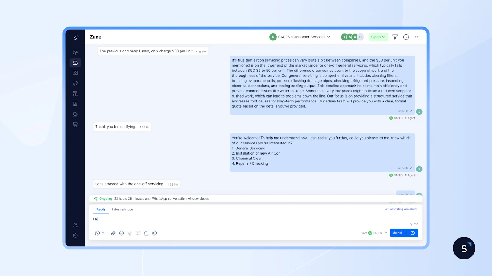 SleekFlow AI agent handling customer objections on price
