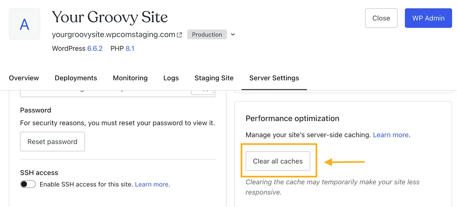 action to clear cache at wordpress