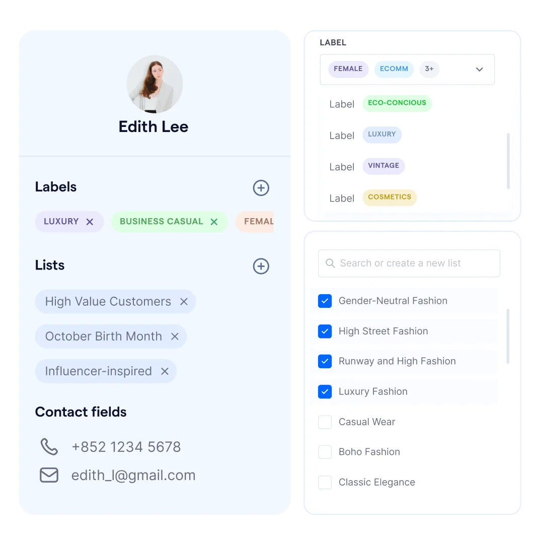 Custom labels and lists