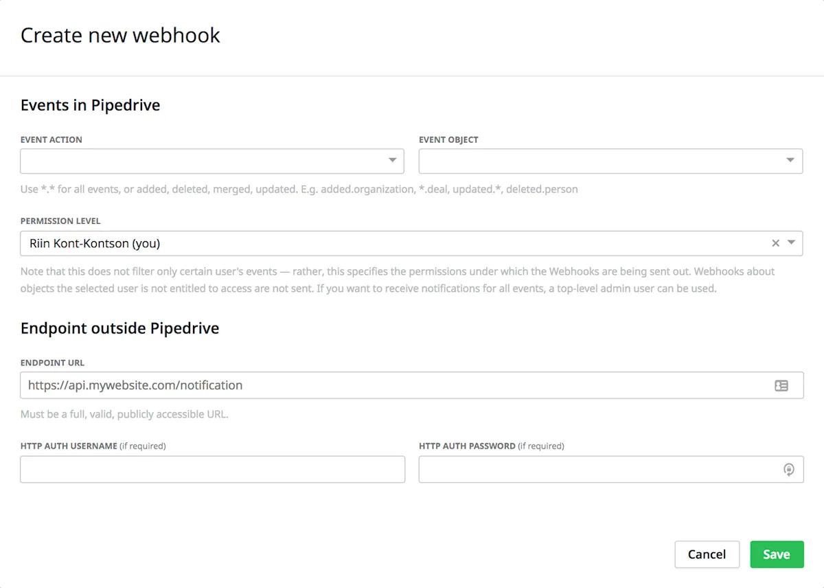 Setting up Pipedrive webhooks for real-time notifications