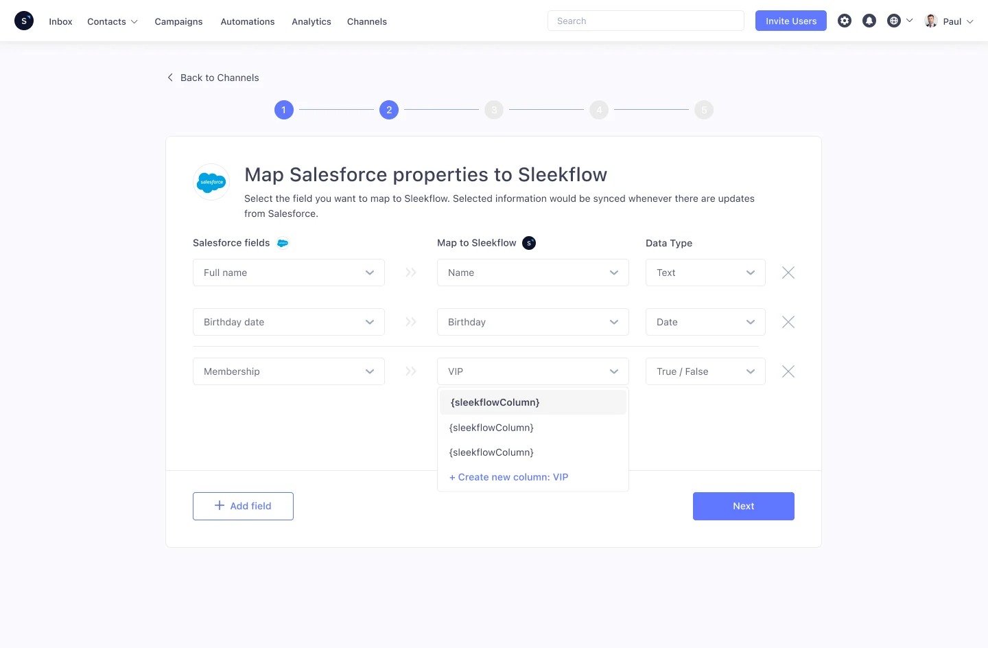 مطابقة جهات اتصال Salesforce و SleekFlow