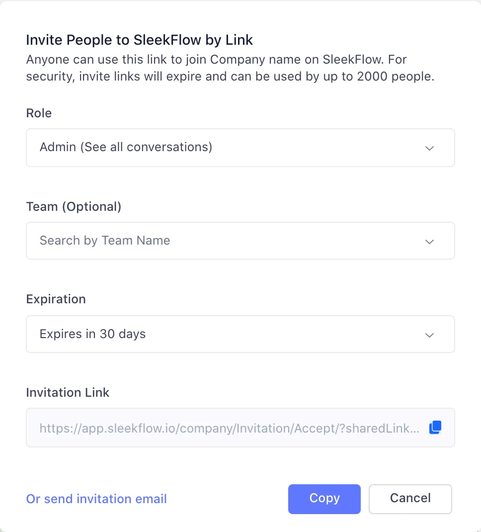 Inviting people to SleekFlow