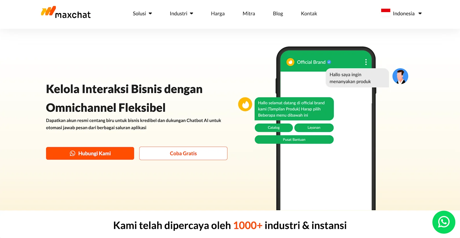 Homepage dari maxchat