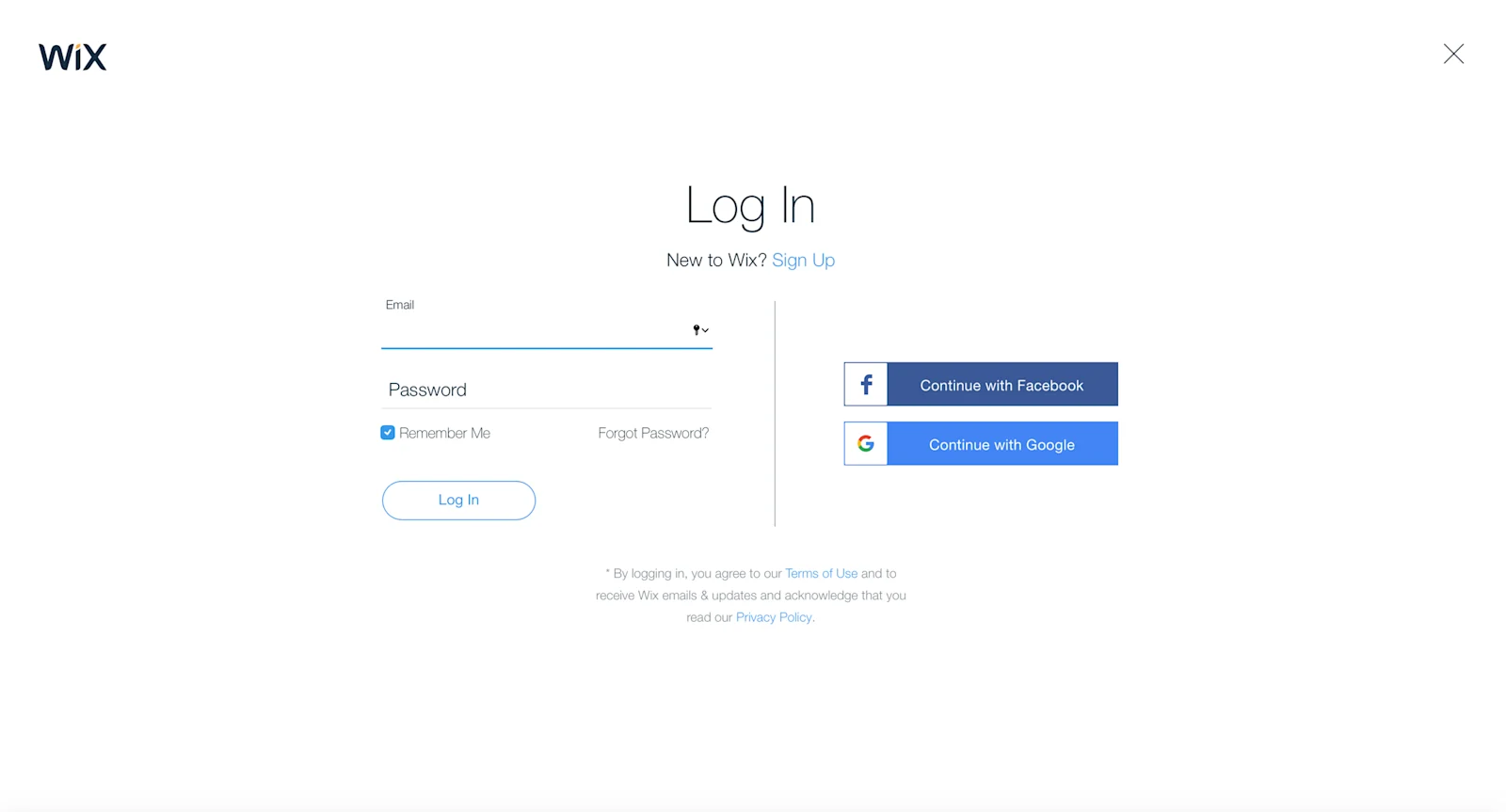 wix login interface