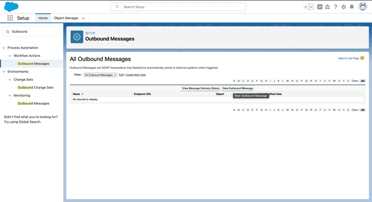 outbound messages page with no records displayed